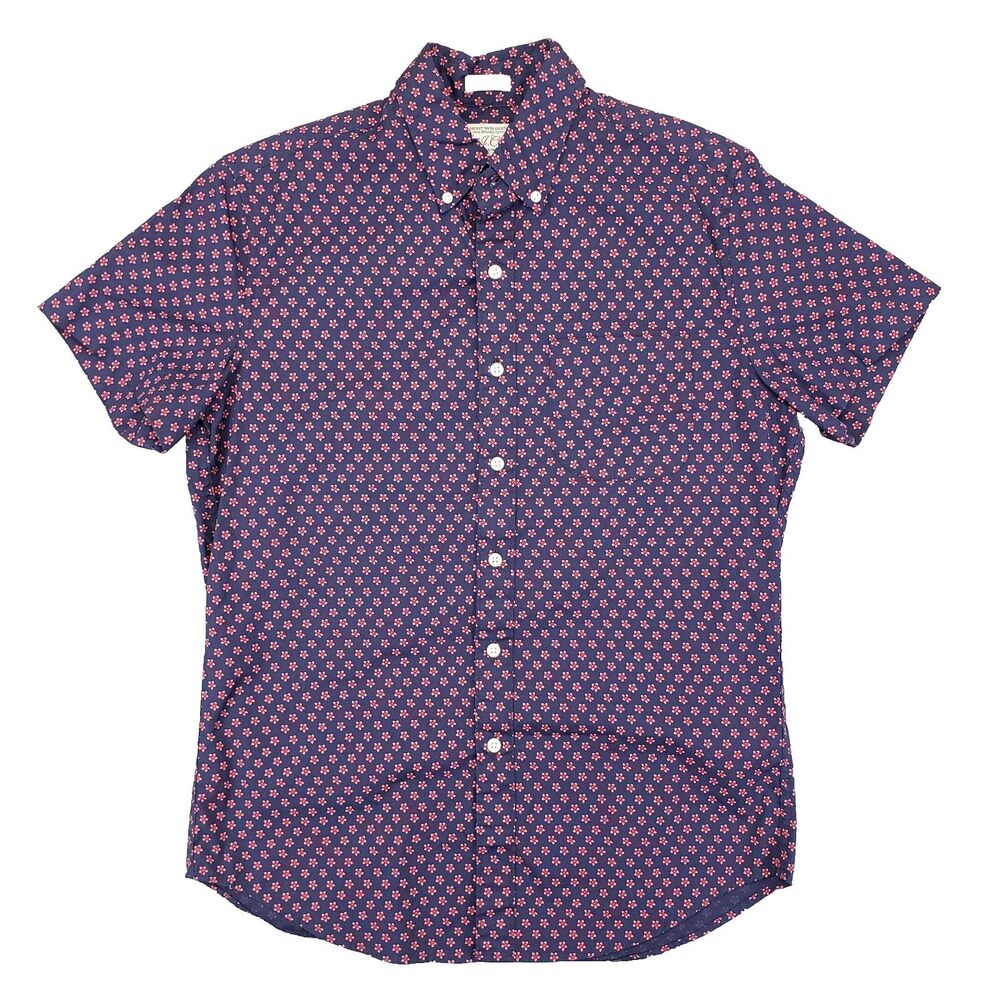 J.Crew Secret Wash Shirting Floral Foulard Shirt Mens S Navy Blue Organic Cotton